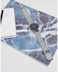 Limit Carbon Fibre Dial Mesh Watch In Silver To Asos