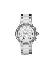 DKNY Chambers White Ceramic And Polished Silver Watch