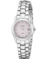 Citizen Ew1620 57x Eco Drive Stainless Steel Watch With Pale Pink Dial