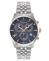 Salvatore Ferragamo Duo Chronograph Two Tone Bracelet Watch 42mm In Silverblue At Nordstrom