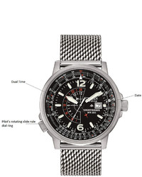 Citizen Eco Drive Nighthawk Stainless Steel Mesh Bracelet Watch 42mm Bj7008 51e