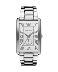 Emporio Armani Classic Large Rectangular Dial Watch 31mm White Silver