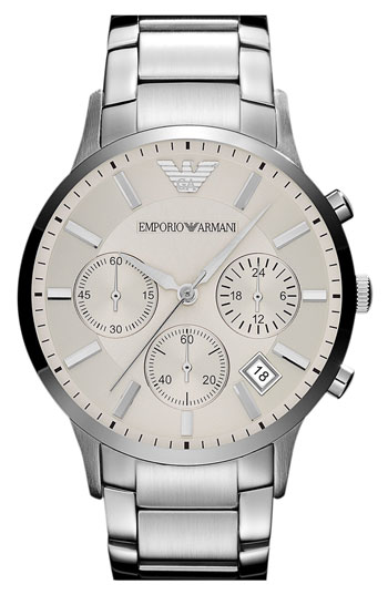 Emporio Armani AR80062SET Men's Luigi Chronograph Date Leather Strap Watch  and Leather Bracelet Set, Silver/Black