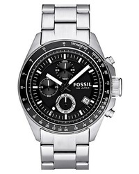 Fossil Chronograph Tachymeter Watch 44mm Black Silver
