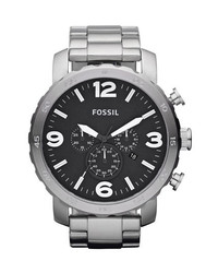 Fossil Nate Chronograph Bracelet Watch 50mm Silver Black