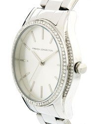 French Connection Stone Surround Metal Strap Silver Watch