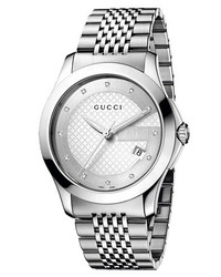 Gucci G Timeless Diamond Dial Bracelet Watch Silver
