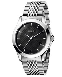 Gucci G Timeless Stainless Steel Bracelet Watch 38mm Silver Black
