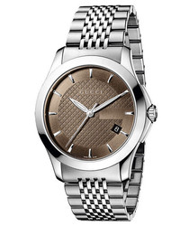 Gucci G Timeless Stainless Steel Bracelet Watch 38mm Silver Brown