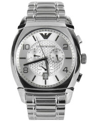 Emporio Armani Large Stainless Steel Chronograph Watch Silver