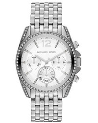 Michael Kors Michl Kors Mid Size Silver Color Stainless Steel Pressley Chronograph Glitz Watch