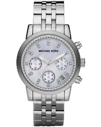 Michael Kors Michl Kors Mid Size Silver Color Stainless Steel Ritz Chronograph Glitz Watch