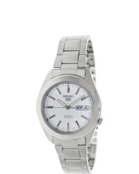 Seiko 5 Silvertone Stainless Steel Bracelet White Dial Watch