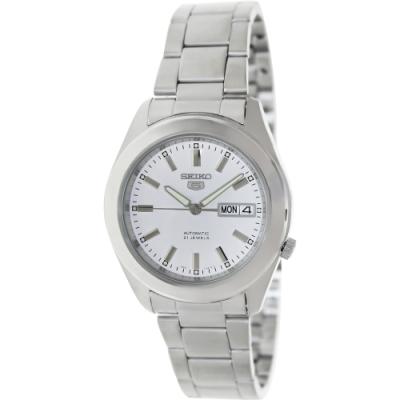 Seiko 5 Silvertone Stainless Steel Bracelet White Dial Watch, $82 |  Overstock | Lookastic