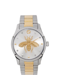 Gucci Silver And Gold G Timeless Bee Watch