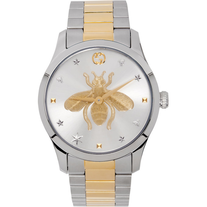 Gucci Silver And Gold G Timeless Bee Watch 1040 Ssense Lookastic