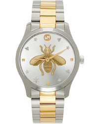 Gucci Silver Gold Bee G Timeless Watch