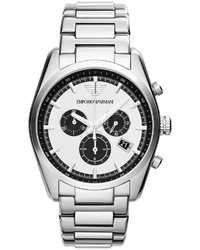 Emporio Armani Sportivo Large Round Stainless Steel Chronograph Watch Silver