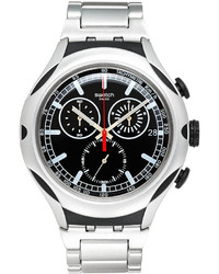 Swatch Unisex Swiss Chronograph Black Energy Silver Tone Aluminum Bracelet Watch 44mm Yys4000ag