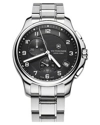 Victorinox Swiss Army Officers Chronograph Bracelet Watch 42mm Silver Black