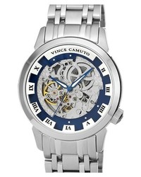 Vince Camuto The Executive Automatic Bracelet Watch 42mm Silver Blue