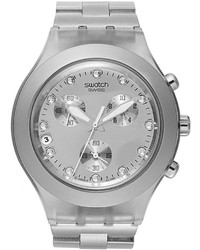 Swatch Watch Unisex Swiss Chronograph Full Blooded Silver Tone Aluminum Bracelet 43mm Svck4038g