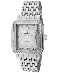 Peugeot Watches Crystal Link Bracelet Watch Silver