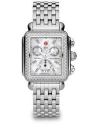 Michele Watches Deco 18 Diamond Mother Of Pearl Stainless Steel Chronograph Bracelet Watch