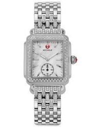 Michele Watches Deco Diamond Mother Of Pearl Stainless Steel Bracelet Watch