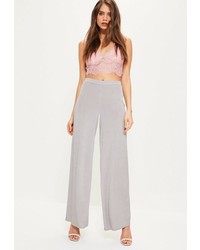 Missguided Silver Slinky Wide Leg Trousers