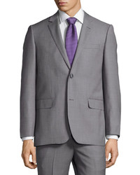 Neiman Marcus Modern Fit Two Piece Wool Suit Silver