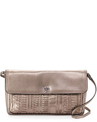 Silver Woven Leather Clutch
