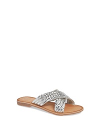 Silver Woven Leather Flat Sandals