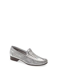 Silver Woven Leather Loafers