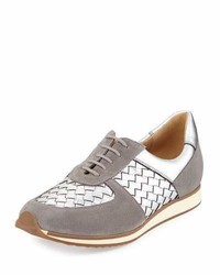 Sesto Meucci Casia Woven Leather Sneaker Silver