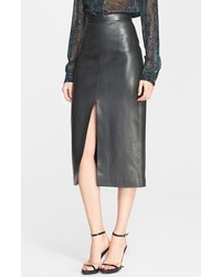 Slit Leather Midi Skirt