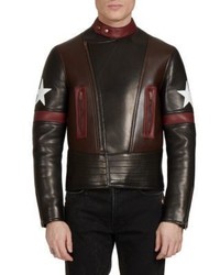 Star Print Leather Biker Jacket