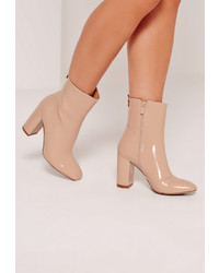 Missguided Patent Heeled Ankle Boots Nude
