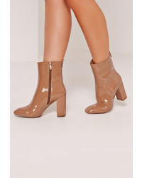 Missguided Patent Heeled Ankle Boots Tan