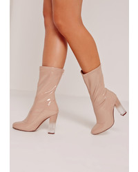 Missguided Patent Transparent Heel Ankle Boots Nude