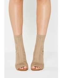 Missguided Nude Knit Peep Toe Ankle Boots