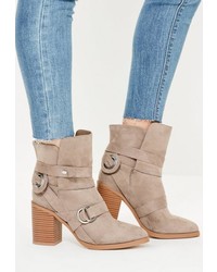Missguided Nude Strap Heeled Ankle Boots