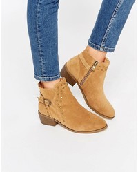Daisy Street Tan Buckle And Stud Western Ankle Boots