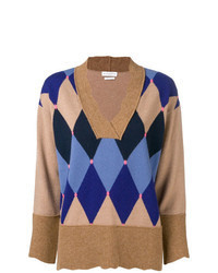 Tan Argyle V-neck Sweater
