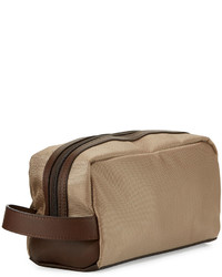 Neiman Marcus Leather Trim Nylon Toiletry Bag Tan