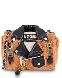 Moschino Mini Biker Faux Fur Shoulder Bag