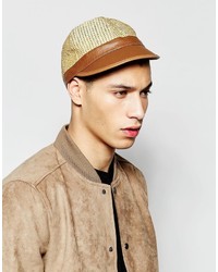 Asos Brand Staw Cap With Faux Leather Peak