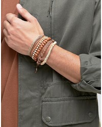 Asos Beaded Bracelet Pack In Brown
