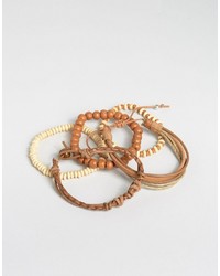 Asos Beaded Bracelet Pack In Brown