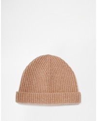 Asos Brand Fisherman Beanie In Camel Cashmere